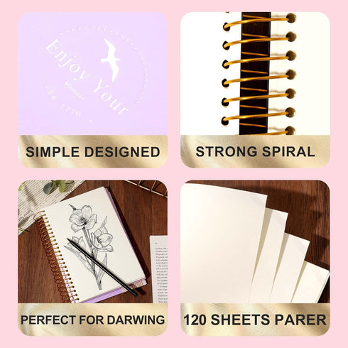 Hardcover Sketchbook for Drawing 120 Sheets 5x7 Spiral Sketch Book for Women Men Kids Adults with 68lb 100gsm Smooth Paper A5 Sketch Pad for Drawi...