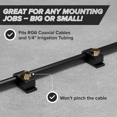 THE CIMPLE CO - Single Coaxial Cable Clips, Cat6, Electrical Wire Cable Clip, 1/4 in (6 mm) Screw Clip and Fastener, Black (50 pieces per bag)...