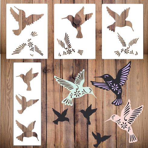 Hummingbird Stencil Set for Crafts, Reusable Silhouette Patterns for Painting Wood, Walls and Garden Decor...