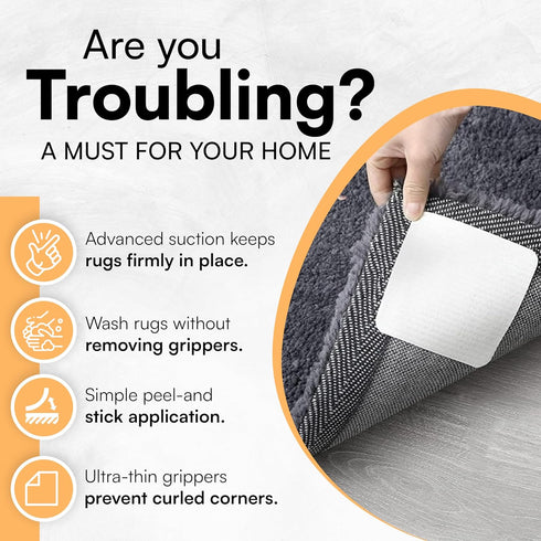 Rug Pad Gripper, 8 PCS Non Slip Pads for Corners for Hardwood Floors, Under Rug Carpet Tape, Keep Rug in Place, Washable Adhesive Vacuum Suction T...