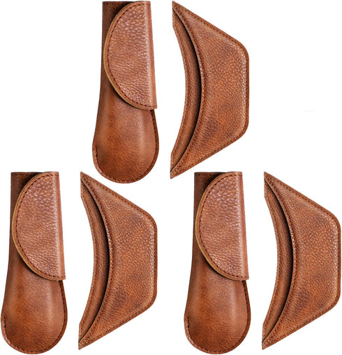 6 Pieces Cast Iron Handle Cover Handmade Thick Skillet Handle Cover Full Grain Frying Pan Sleeve Rustic PU Leather Hot Holder Double Layered Leath...