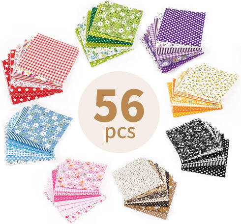 AUEAR, 56 Pack Quilting Fabric 10"X10" Cotton Fabric Fat Squares Sheets Printed Floral Quilting Supplies for Sewing Quilting Patchwork Scrapbookin...