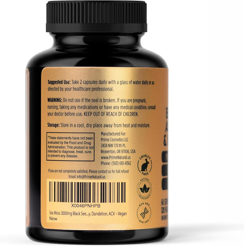 Sea Moss 3000mg Black Seed Oil 2000mg Ashwagandha 1000mg Turmeric 1000mg Bladderwrack 1000mg Burdock 1000mg Manuka Honey Dandelion ACV - 120 Capsu...
