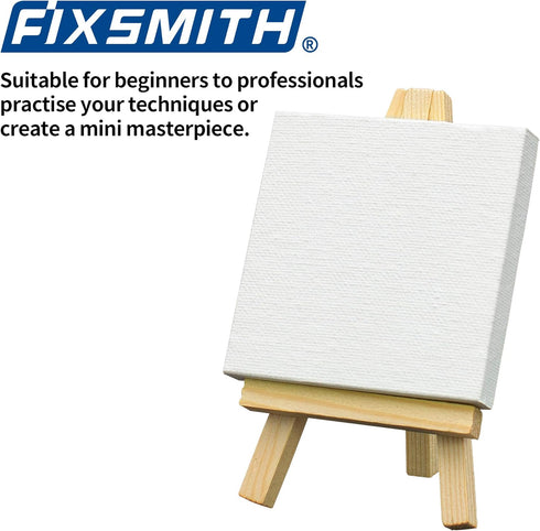 FIXSMITH 3x3 Inch Mini Stretched Canvas Easel Set- Bulk Pack of 12,Small Stretched White Blank Canvas Panels & Wood Easels for Painting Craft Draw...