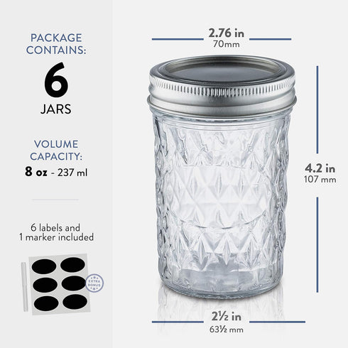 Paksh Novelty Mason Jars - Food Storage Container - 6-Pack - Airtight Container for Pickling, Canning, Candles, Home Decor, Overnight Oats, Fruit ...