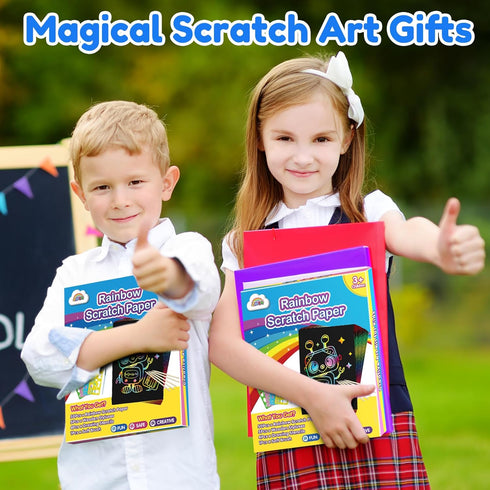 ZMLM Scratch Art for Kids Toy: 60 Rainbow Scratch Paper Art Supplies Kits for Boy Girl Birthday Gift Arts Crafts Classroom Supplies for Kids Party...