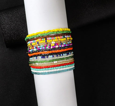 3-20Pcs Handmade Bohemian Summer Beach Beads African Ankle Bracelet for Women Adjustable Boho Colorful Seeds Stretch Barefoot Sandal Foot Anklet J...