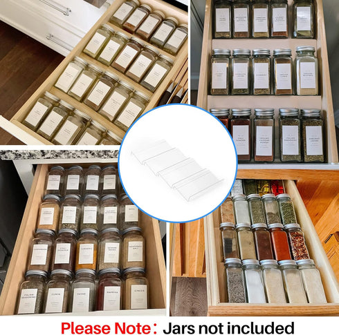 Clear Acrylic Spice Drawer Organizer, 4 Tier- 1 Set Seasoning Jars Drawers Insert, Kitchen Spice Rack Tray for Drawer/Countertop (Jars not include...