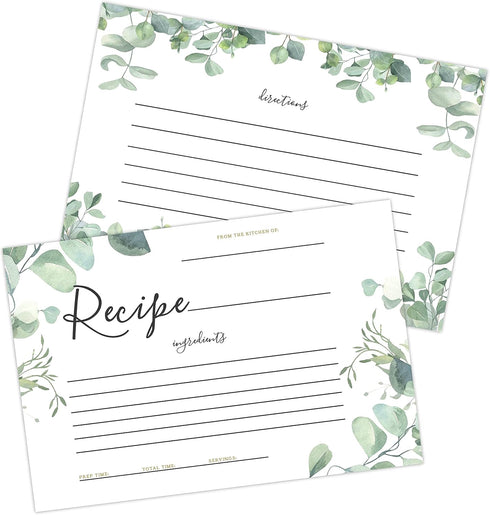 Your Main Event Prints 50 Eucalyptus Double-Sided Recipe Cards – Perfect for Weddings, Bridal Showers, Rehearsal Dinners, Engagement Parties, Baby...