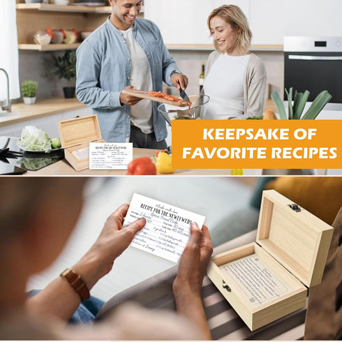 50 Pcs Recipe Cards for Bridal Shower - 4x6 Recipe Cards Box for Newlyweds, Wooden Recipe Box With Cards, Double-sided Blank Recipe Notecards for ...
