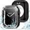 2 in 1 Bling Waterproof Case for Apple watch Series 8 7 45mm, 360 Protective PC Cover Front & Back Bumper with Tempered Glass Screen Protector, Cr...