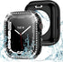2 in 1 Bling Waterproof Case for Apple watch Series 8 7 45mm, 360 Protective PC Cover Front & Back Bumper with Tempered Glass Screen Protector, Cr...