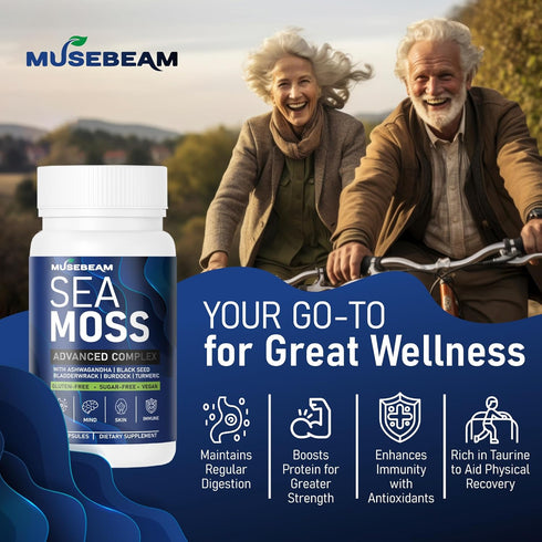 Organic Irish Sea Moss 6000mg - 2000mg Black Seed Oil Ashwagandha Burdock Root Ginger Capsules - Advanced Seamoss Vitamin Multi Mineral Complex Su...