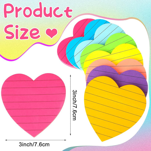 Teling 24 Pcs Heart Shape Lined Sticky Notes Employee Cute Sticky Notes Bright Colorful Sticking Power Memo Pads Self Sticky Note Pads for Office ...