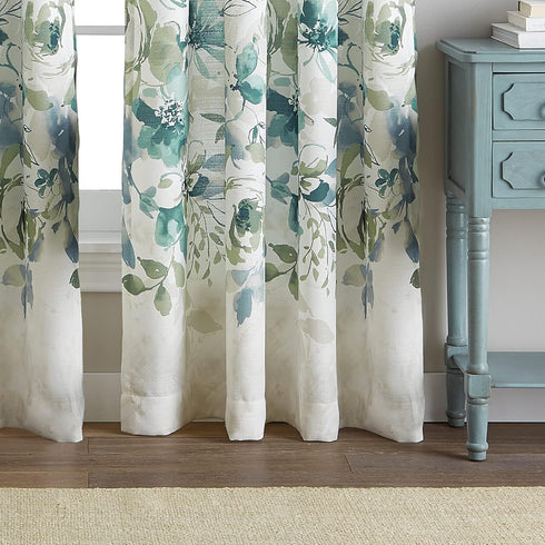 CHF Watercolor Floral Rod Pocket Panel, 63", Aqua...