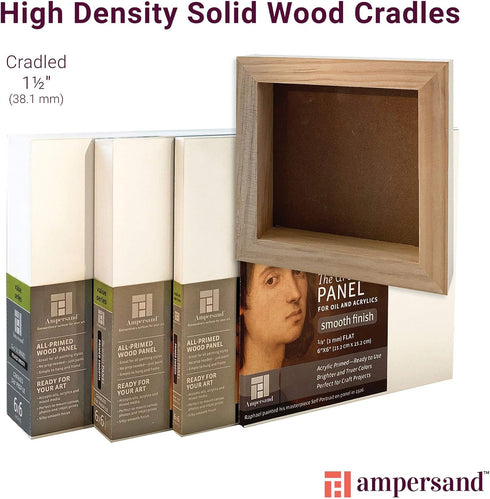 Ampersand Art Supply Wood Gesso Artist Painting Panel: Primed Smooth, 4" x 4", 1-1/2" Cradled Profile...