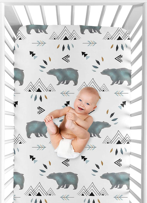 Baby or Toddler Fitted Crib Sheet for Bear Mountain Watercolor Collection by Sweet Jojo Designs...