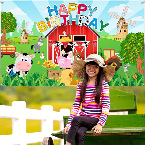 Tatuo Farm Birthday Party Decorations Backdrop Banner Farm Animals Barn Background Large Barnyard Animal Photography Backdrop for Themed Birthday ...