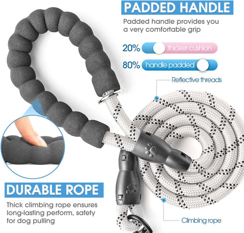 BAAPET 2/4/5/6 FT Dog Leash with Comfortable Padded Handle and Highly Reflective Threads for Small Medium and Large Dogs (6FT-1/2'', Silver)...