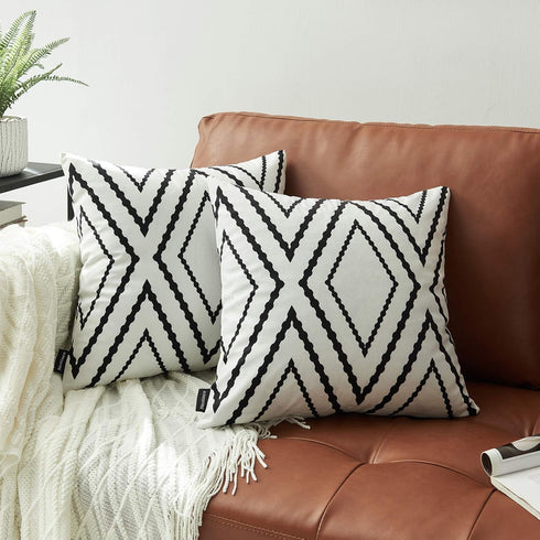 Set of 2 White Pillow Covers 20 x 20 inches Boho Aztec Polyester Blend Square Decorative Throw Pillow Covers for Sofa Couch Bed Decor...