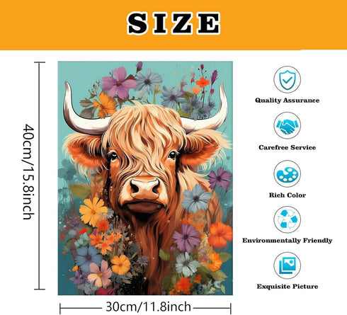 Meothan Cow Paint by Numbers for Adults Highland Cow Paint by Number for Adults Beginner Flower Paint by Numbers Canvas DIY Oil Painting Acrylic P...