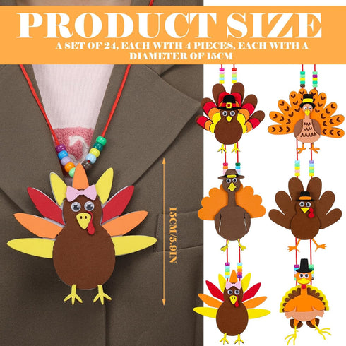 24 Pcs Thanksgiving Turkey Necklaces Kit, Turkey Beaded Necklace Making Kit, DIY for Kids, Thanksgiving Gifts Set for Thanksgiving Party toys Game...
