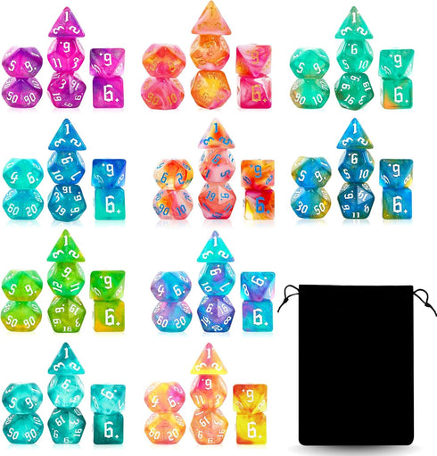 DND Dice Set?10x7 (70 Pieces) Polyhedral Dice with a Large Drawstring Bag Great for Dungeons and Dragons, Role Playing RPG MTG Table Game?10 Color...