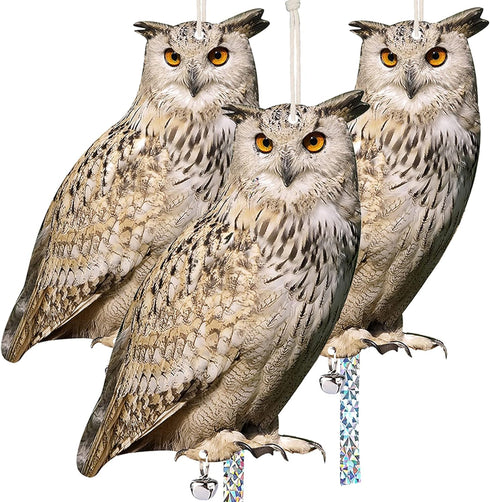 Owl to Keep Birds Away, 3 Pack Bird Scare Owl Fake Owl, Reflective Hanging Bird Decoration, Effective Bird Control Device to Keep Birds Pigeon Woo...