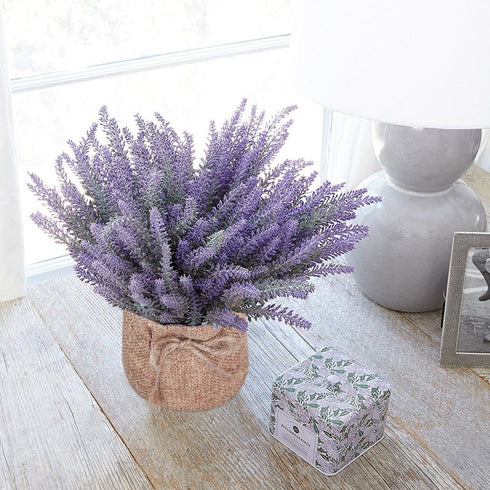 2 Pack Small Burlap Potted Lavender Flowers - Lavender Artificial Plants and Flocked Charming Purple for Warm and Loving Table Decor Christmas Dec...