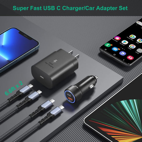 Super Fast Charger Type C,Bangfun 25W USB C Wall/Car Charger Adapter for Samsung Galaxy S24/S23/S22 Ultra/S21/S20 fe/S10,Note 20/10,A13/A53/A54/A7...