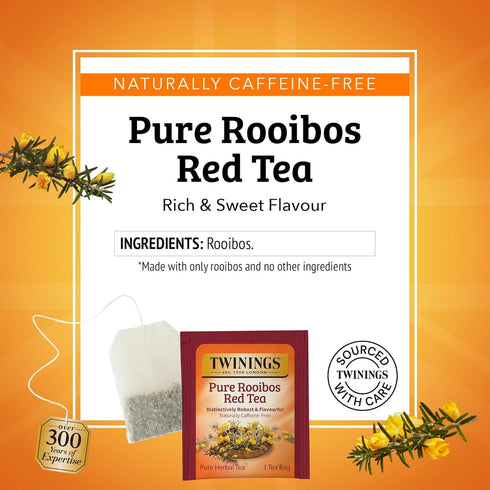 Twinings Pure Rooibos Red Herbal Tea Individually Wrapped Bags, 20 Count (Pack of 1), Sweet with Uplifting Aroma, Naturally Caffeine-Free, Enjoy H...