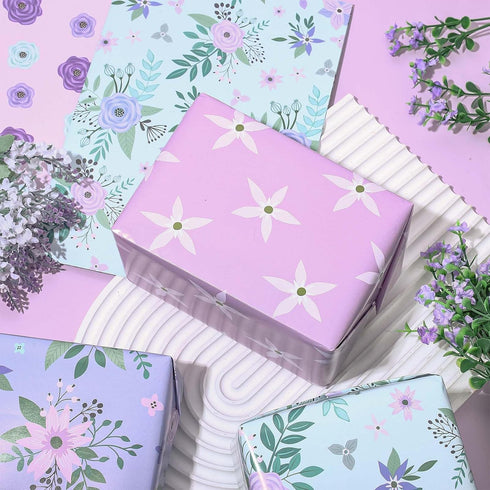 JarThenaAMCS Spring Lavender Floral Wrapping Paper - Not Roll - Purple Flower Gift Wrap Paper Folded Flat Assorted DIY Craft Art Paper for Wedding...