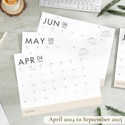 Elegant White & Beige Magnetic Calendar for Fridge April 2024 - September 2025 | Large 13.5x11 Inches 18-Month Fridge Calendar Magnet for Contempo...