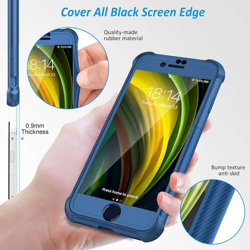 ORETECH Designed for iPhone 7 Plus & 8 Plus Case with 2 x Tempered Glass Screen Protector, Carbon Fiber Texture Anti-Slip Hard PC + Soft TPU Phone...