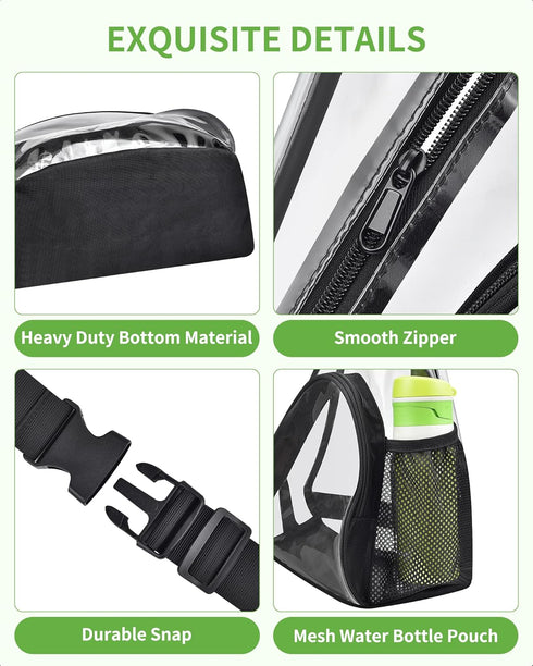 MAY TREE Clear Bag for Stadium Events, Clear Backpack for Concert Stadium Festival Sport Work Sling Bag with Heavy Duty Material - Black...