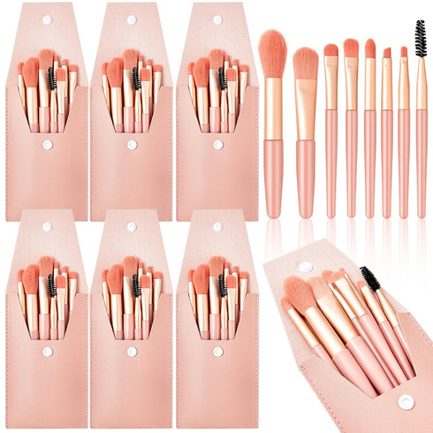 Gerrii 6 Sets Travel Makeup Brush Set Brushes Bag Bridesmaid Gift Synthetic Fiber Face Make up Brushes Angled Blush Brush for Wedding Bridal Showe...