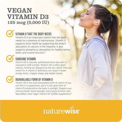 NatureWise Vitamin D3 5000iu (125 mcg) with Plant-Based Vitamin D3 - Support for Muscle, Bone, Immune Health - Bioavailable with Extra Virgin Oliv...