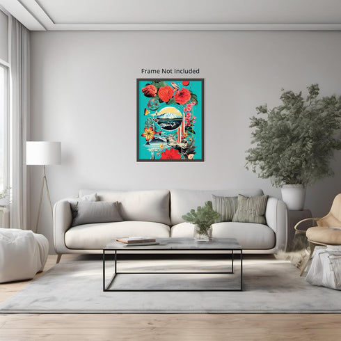 Posterizer 1 pcs-landscapes and flowers retro collage-Landscape & Nature Art-Abstract & Modern Art-Gift for Nature, Surfers and Beach Lovers-Gift ...