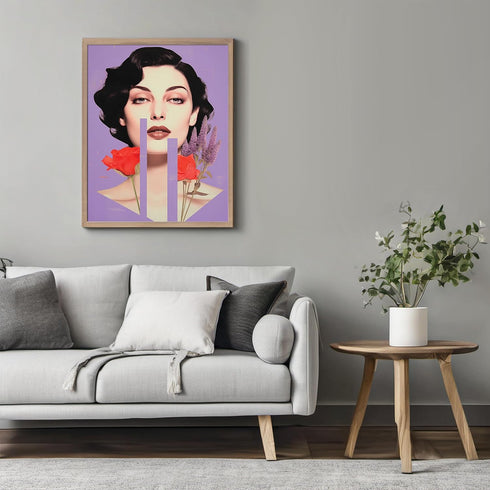 Posterizer 1 pcs-vintage collage-purple backgound , red flowers-Retro Art-Abstract & Modern Art-Gift for Art Lovers-Gifts for Women- UNFRAMED Wall...