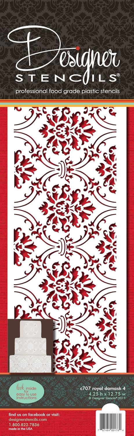 Designer Stencils Royal Damask Cake foodgrade stencil, 3.5 X 12.25...