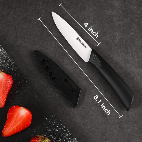 Paring Knife, Classic 4 inch Ceramic Paring Knife with Sheath Cover, Fruit and Vegetable knife,Longer Sharp Rust Proof Stain Resistant...