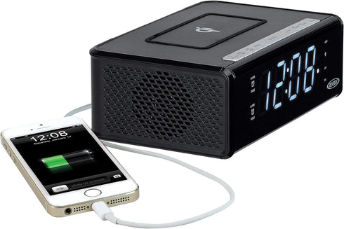 Jensen QiCR-200 Dual Alarm Clock Radio with Qi Charging, White, 9.40in. x 5.00in. x 3.00in....