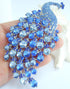 Sindary Pretty Bird 4.33" Peacock Brooch Pin Austrian Crystal BZ5651 (Silver-Tone Blue)...