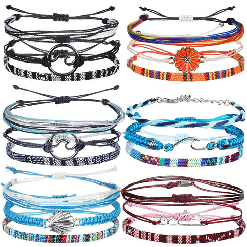 Yinkin 18 Pcs Boho Surfer Ankle Bracelet for Women Men Adjustable Beaded Anklets Unisex Handmade Braided Bracelet Waterproof Surfer Beach Bracelet...