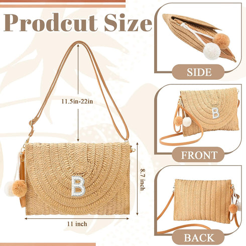 Initial Bags for Women Beach Straw Shoulder Bag Summer Handbag Purse for Birthday Bachelorette Gift...