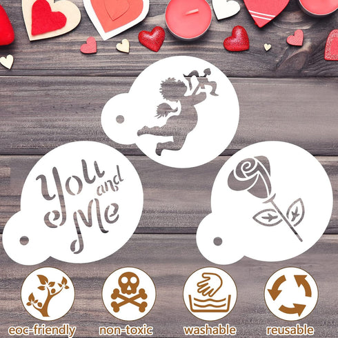 Outus 30 Pieces Valentine's Day Cake Stencils Reusable Valentine Cookie Stencils Cake Cookies Baking Painting Mould Heart Stencil Templates Coffee...