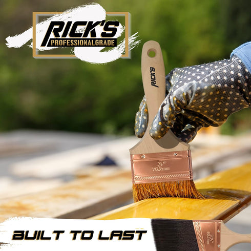 Rick's Professional Grade 2" Flat Paint Brush - Paint Brushes for Wall Paint, Furniture, Home Improvement | Painting Supplies | Copper Ferrule & S...