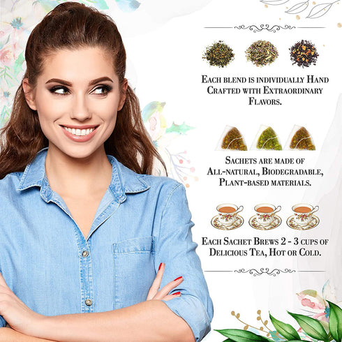 La Tea Dah Tea Assortment Gift Box, Nine Flavors of Premium Assorted Tea Bags, Blended in the USA, Black, Green, Rooibos, Herbal, & Chai Tea Sampl...