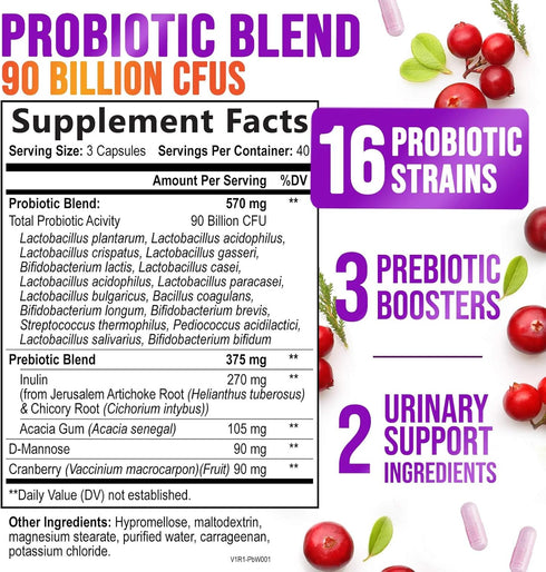 Probiotics for Women with Prebiotics - Women's Probiotic Blend Formulated for Digestive, Vaginal PH, Urinary & Immune Health Support, 90 Billion C...
