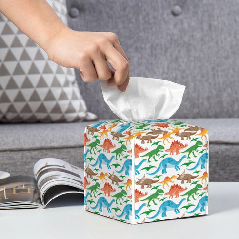 Tissue Box Holder Cute Dinosaurs Tissue Box Cover Square Leather Tissue Holder Organizer Portable Decorative Facial Paper Case for Home Office Bat...
